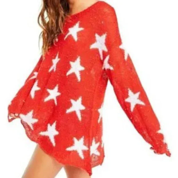 💥HOT ITEM💥Seeing Stars Speckled Distressed Lennon Sweater in Scarlet Red - Picture 5 of 16